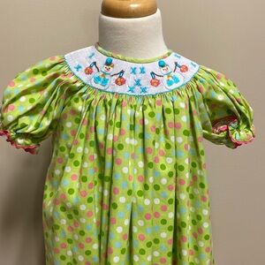 Anavini smocked snowman polka dot puff sleeve dress size 7